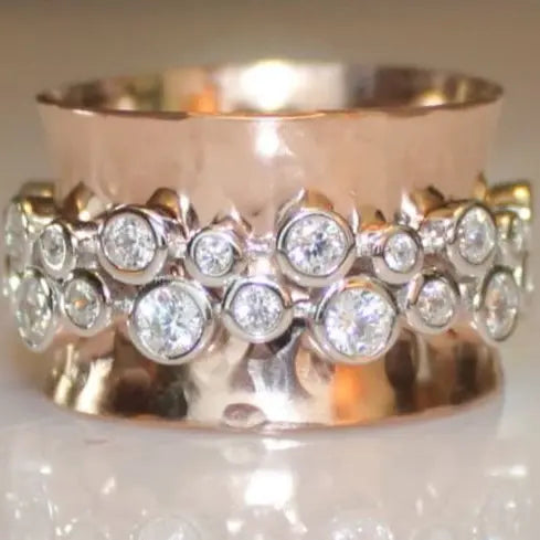 Vintage Zirconia Belt Rose Ring Unique Joyas