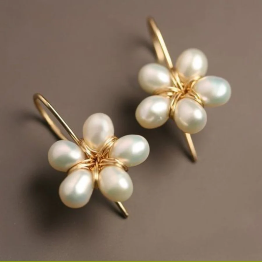 Vintage Gold Pearl Flower Earrings