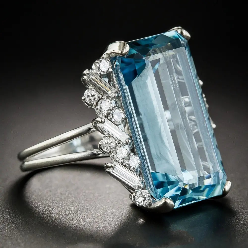 Crystal Blue Vintage Ring Unique Joyas