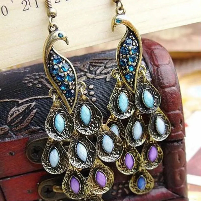 Peacock Earrings Vintage Crystals Unique Joyas