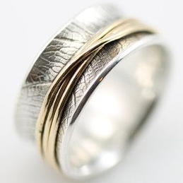 Vintage Thin Gold Line Silver Ring