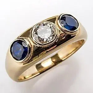 Vintage Blue Inlay Glass Zirconia Gold Ring Unique Joyas