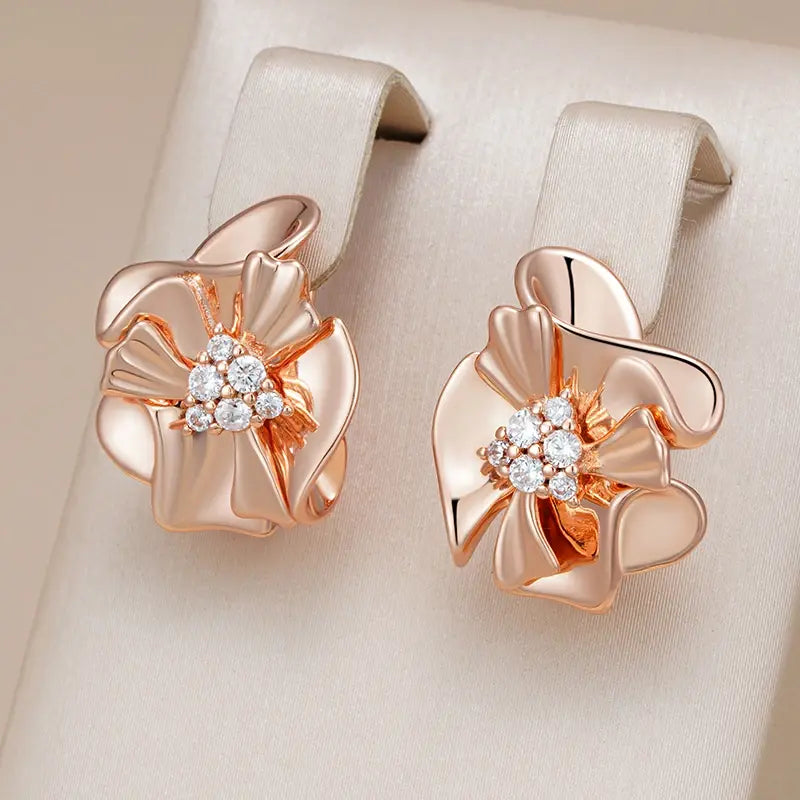 Elegant Petal Earrings with Zircons Unique Joyas