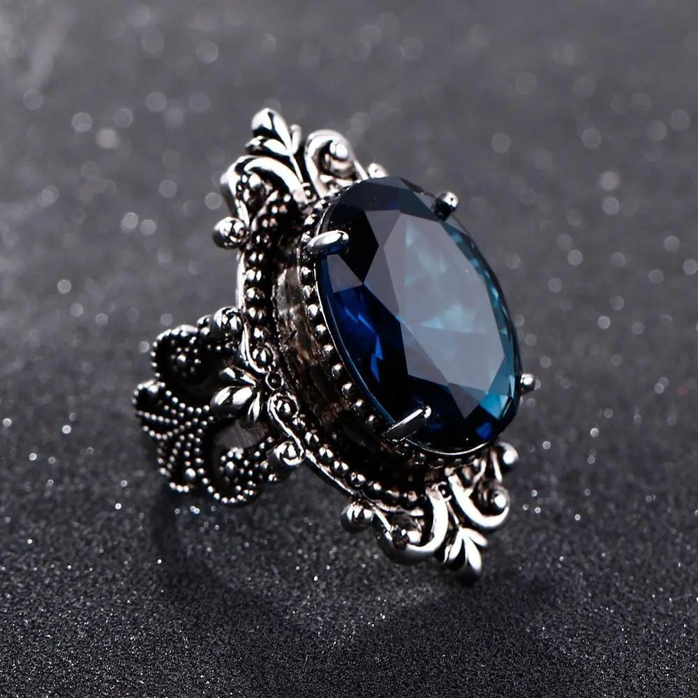 Dark Blue Vintage Ring in Silver Unique Joyas