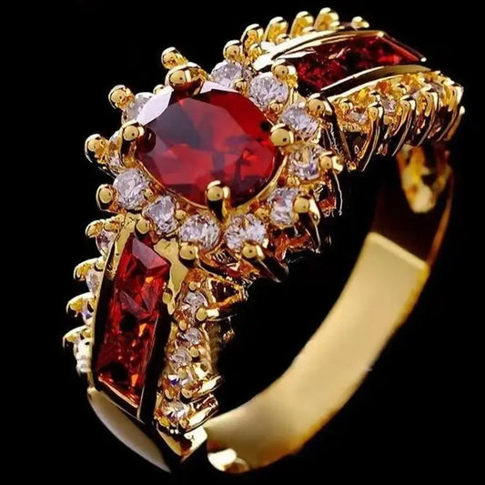 Red Ring in Vintage Gold Unique Joyas