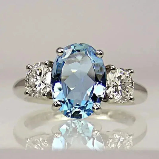 Ring with blue diamond crystal in sterling silver Unique Joyas