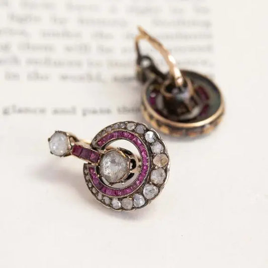 Vintage Round Colored Crystal Earrings