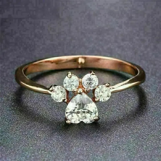 Vintage Zirconia Paw Ring Unique Joyas