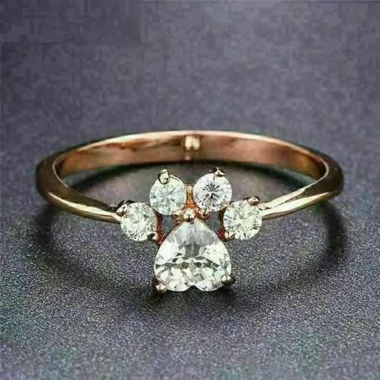 Vintage Zirconia Paw Ring Unique Joyas