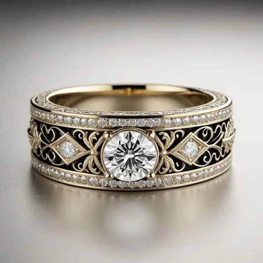 Gold-Plated Vintage Ring with Crystal Unique Joyas