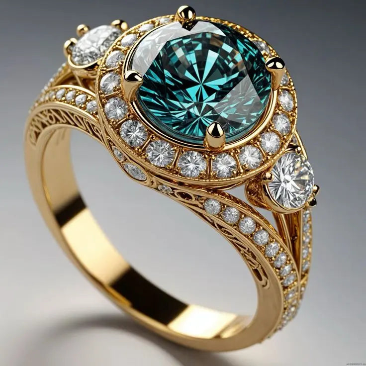 Vintage-style gold ring with blue crystal Unique Joyas