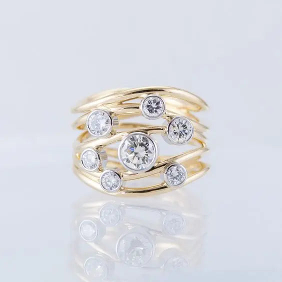 Golden multi-layer ring with vintage crystals Unique Joyas