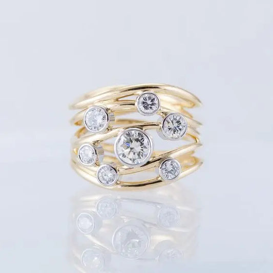 Golden multi-layer ring with vintage crystals Unique Joyas