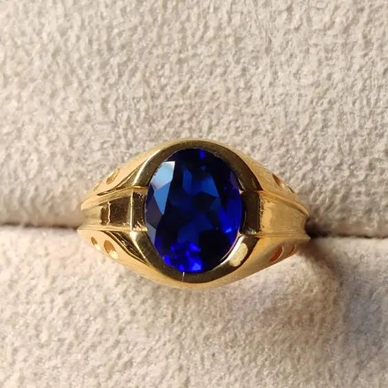 Vintage Blue Round Gold Ring Unique Joyas