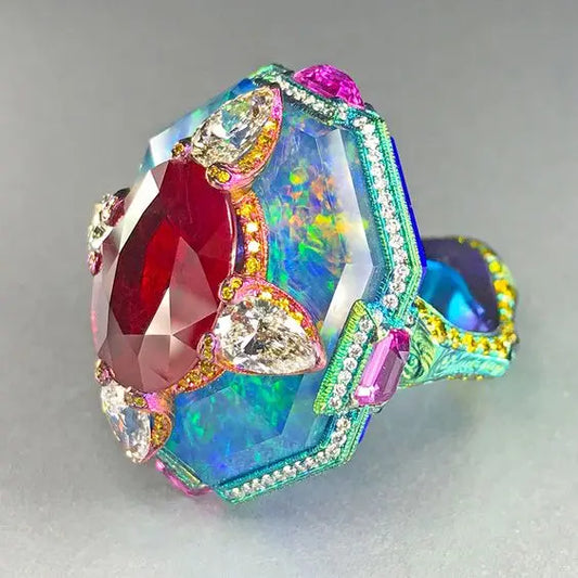 Multicolored Vintage Ring Unique Joyas