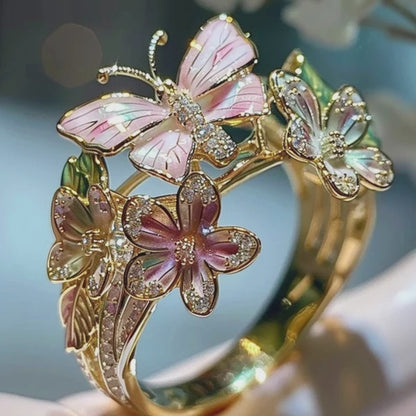 Fashion delicate gold color flower butterfly rings for women party accessories gifts custom jewelry