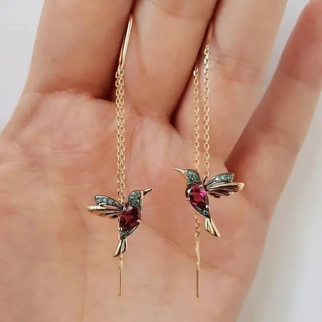 Earrings with Hummingbird Enamel and Zirconias Unique Joyas