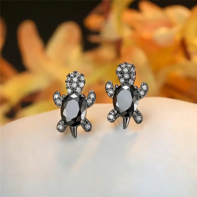 Sea Turtle Earrings made of Zirconium and Silver Unique Joyas