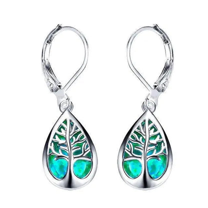 Tree of Life Earrings made of Opal and Silver Unique Joyas