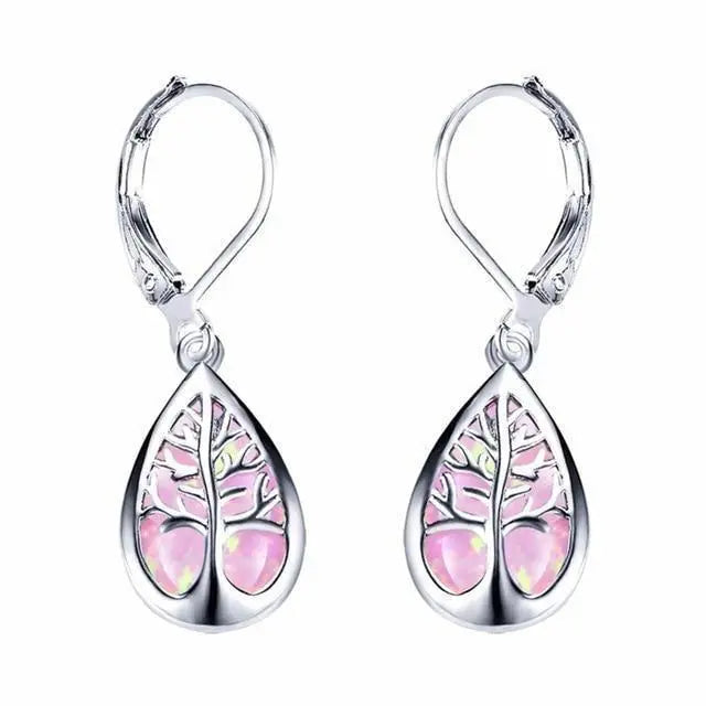 Tree of Life Earrings made of Opal and Silver Unique Joyas