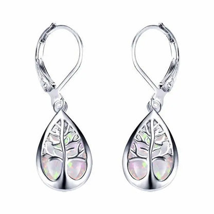 Tree of Life Earrings made of Opal and Silver Unique Joyas