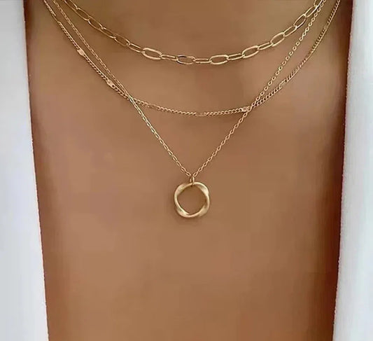 Vintage Gold Layered Chain & Pendant Necklace